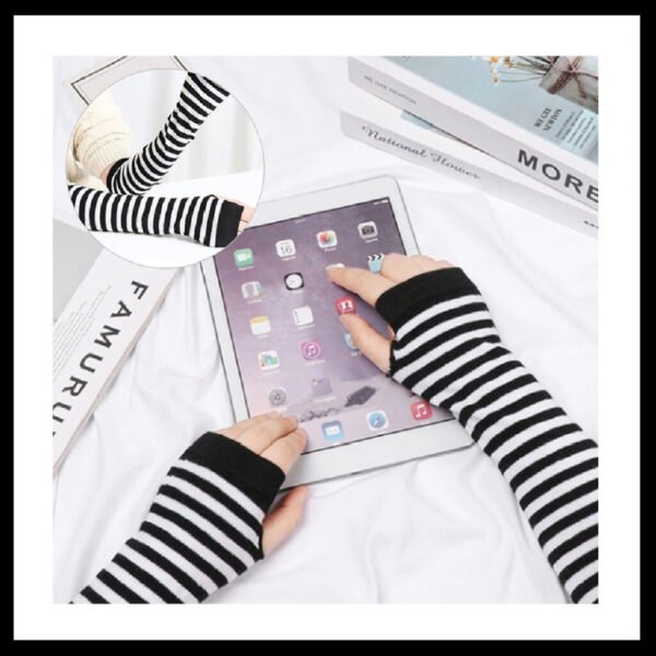 Long Fingerless Striped Gloves