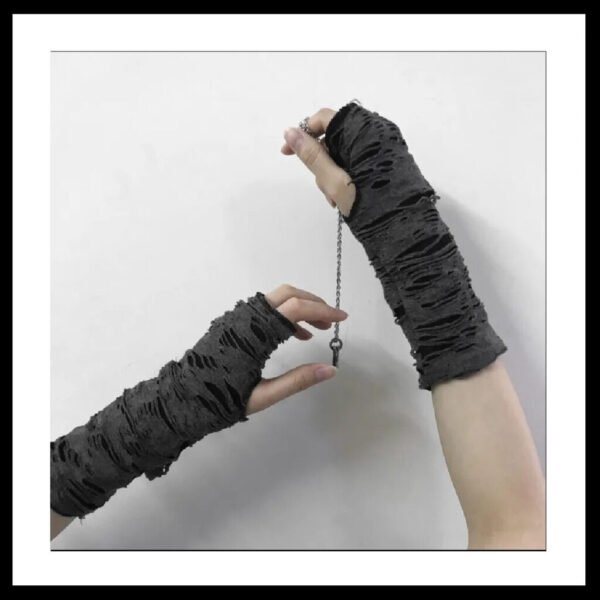 Black Ripped Holes Fingerless Glove